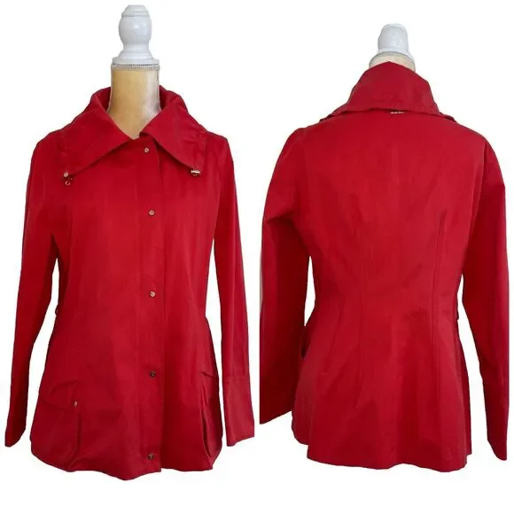 Carolina Herrera Cotton Spring Jacket Size Medium Red Coral Lined - Picture 1 of 15